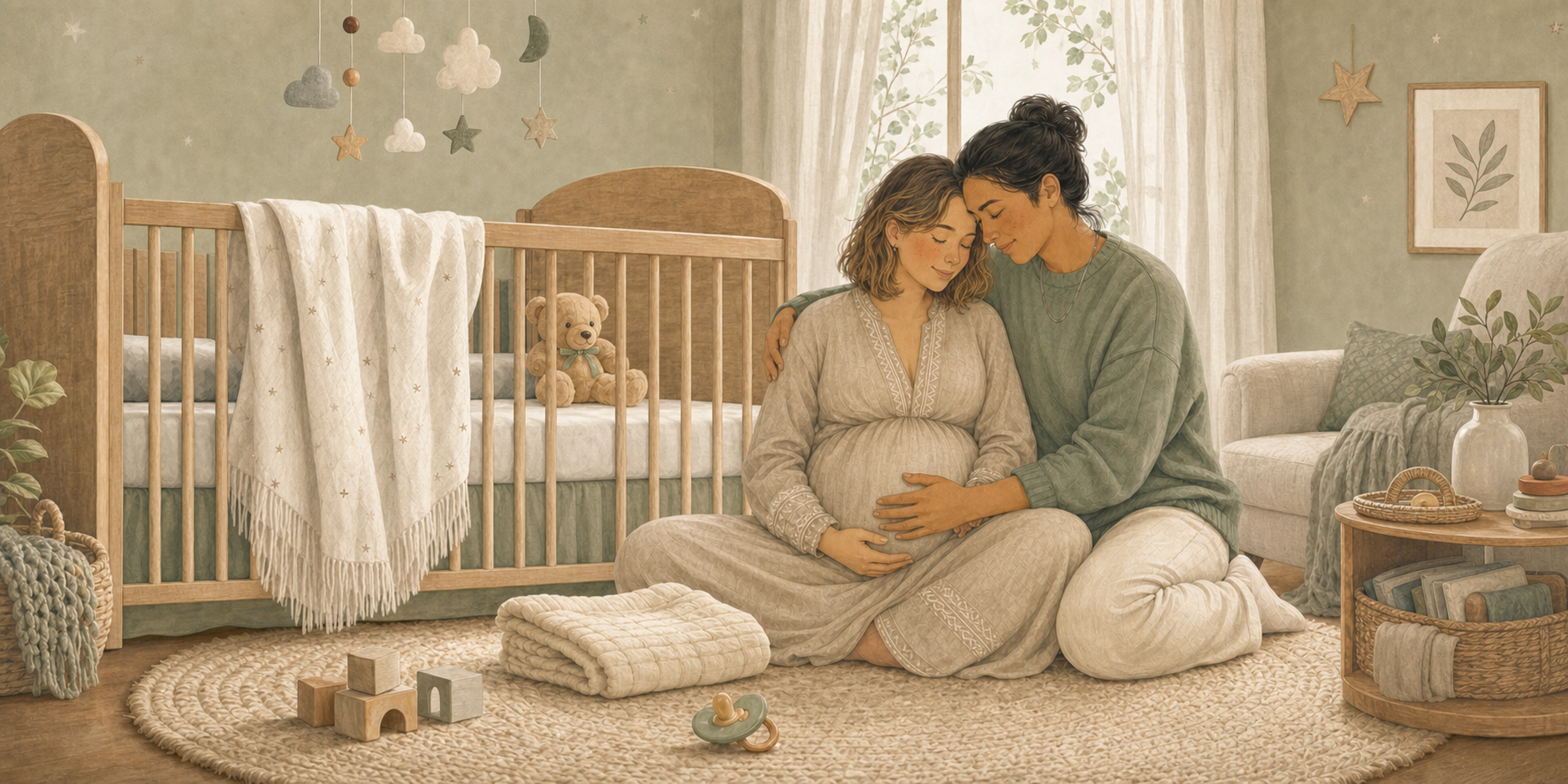 Suzanne and Flo sitting together in Bean's nursery